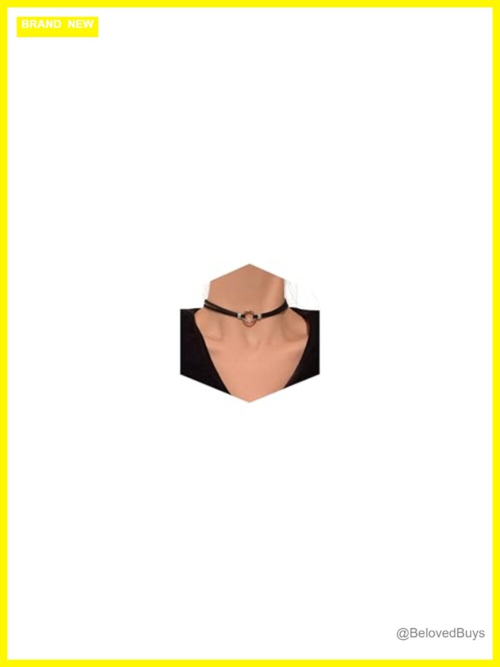 Adjustable Black Choker Necklace with Alloy Circle Pendant
